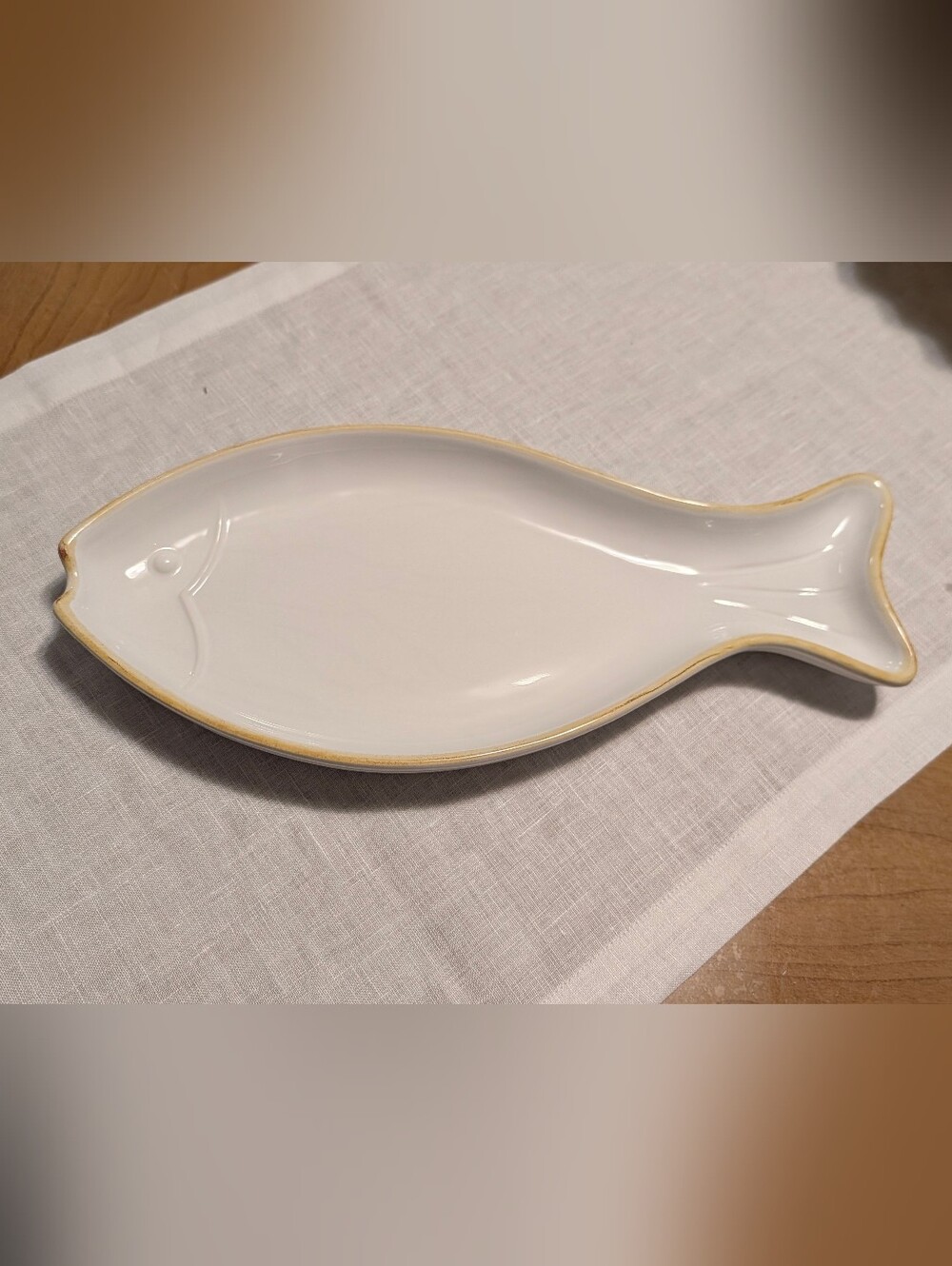 Sur La Table White Fish Platter with Gold Rim